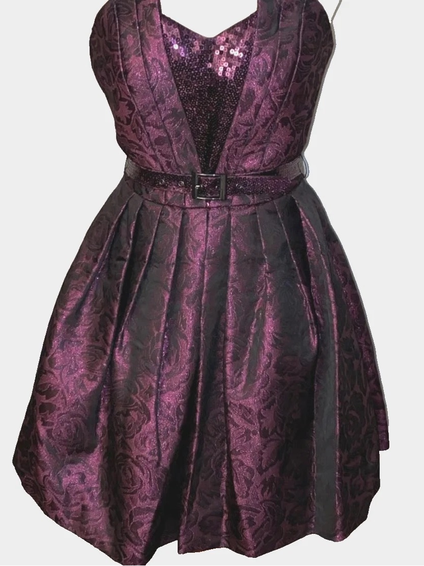 Betsey Johnson Purple Jacquard Sequin Accented Dress